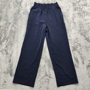 Anydeer Pants Womens S Blue Pull On Ruffle Waist Wide Leg Pockets Casual Flowy